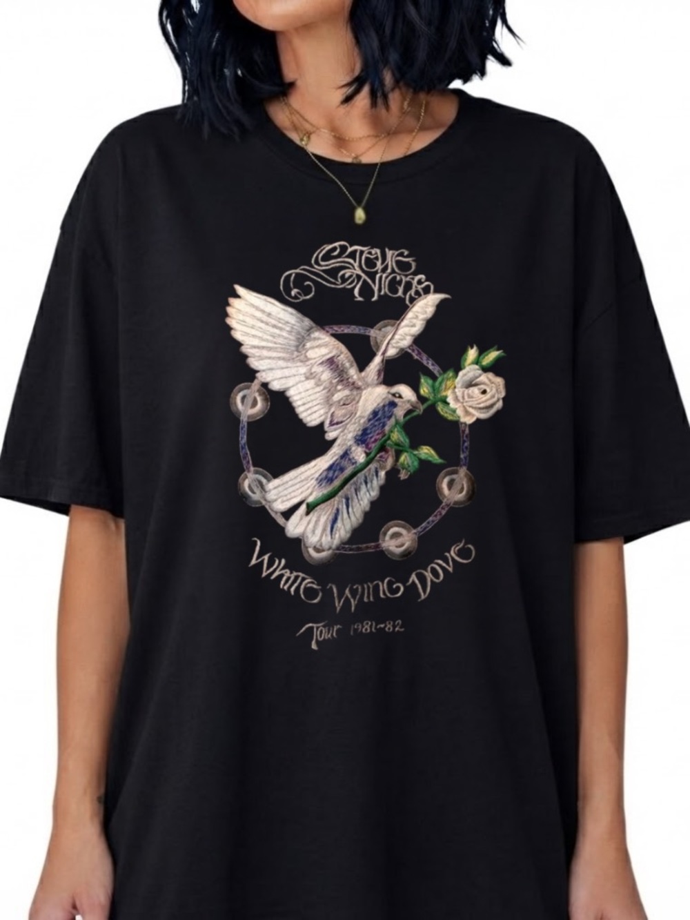 Stevie Nicks White Wing Dove Tour Vintage Black T-Shirt